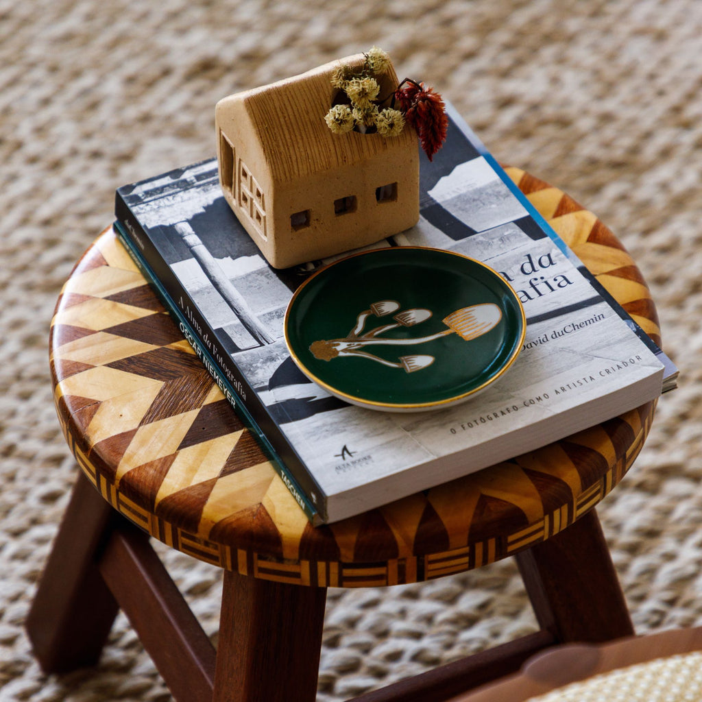 Prato Porcelana Verde Cogumelo Dourado - Fancy
