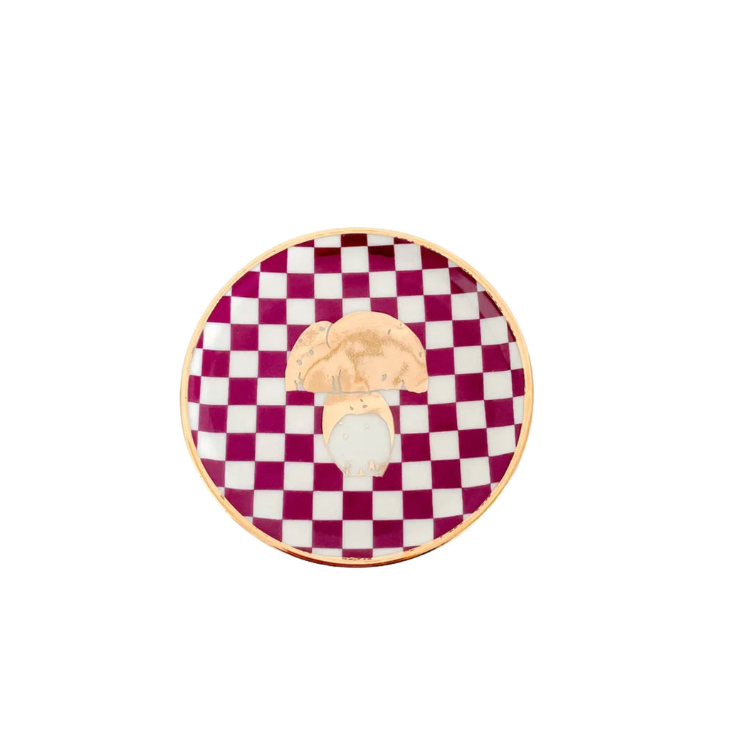 Prato Porcelana Xadrez Purpura Cogumelo Dourado - Fancy