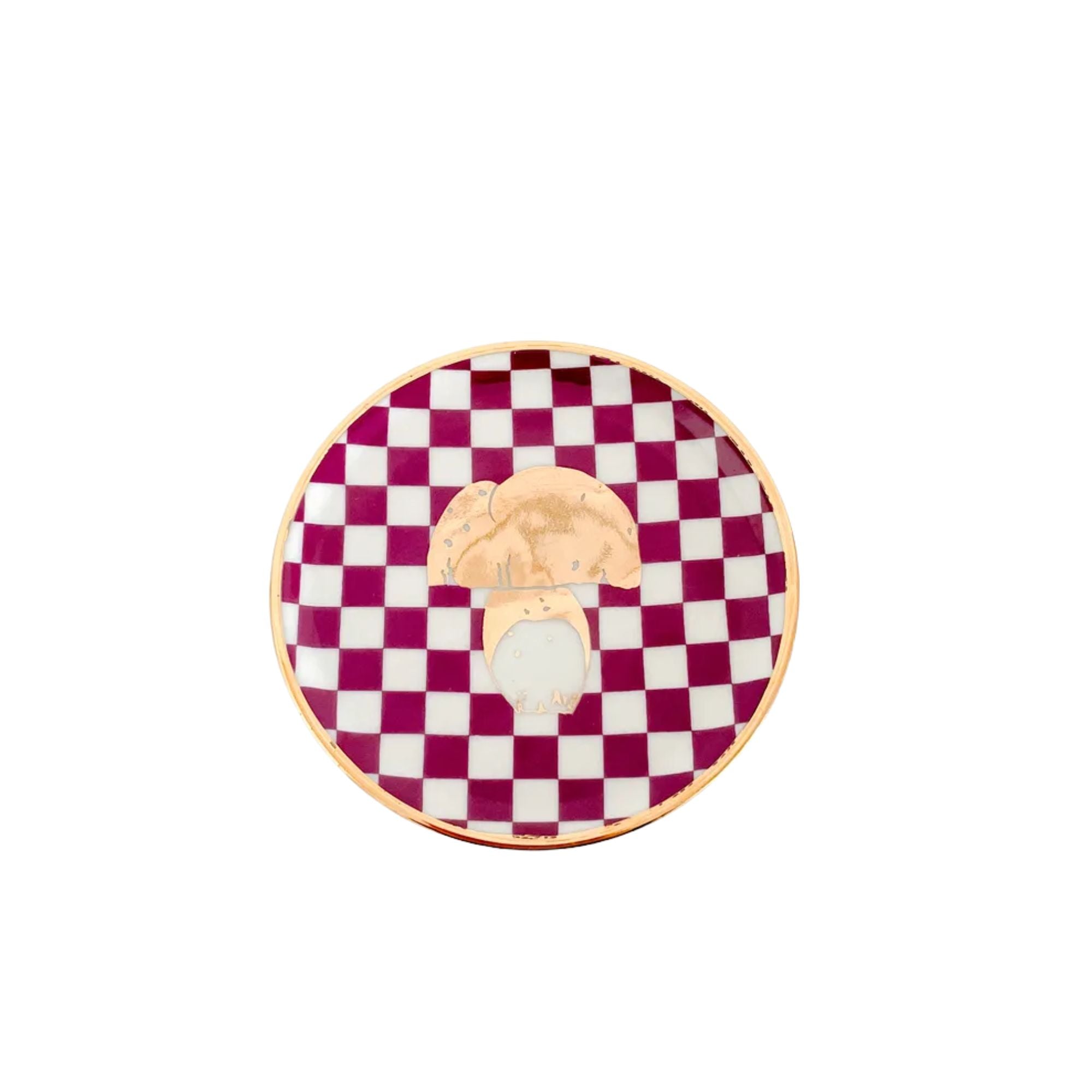 Prato Porcelana Xadrez Purpura Cogumelo Dourado - Fancy