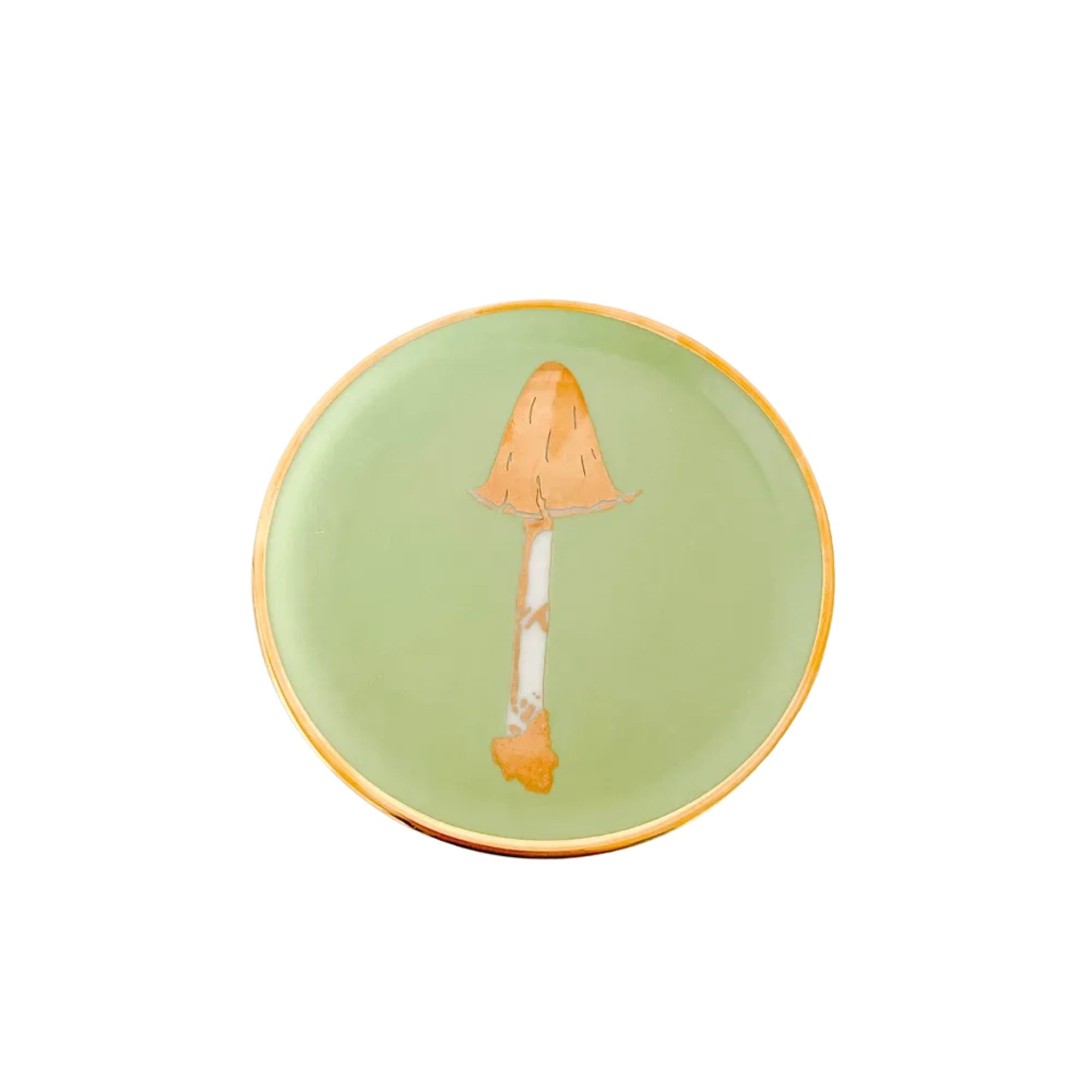 Prato Porcelana Verde Candy Cogumelo Dourado - Candy
