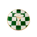 Prato Porcelana Xadrez Verde Cogumelo Dourado - Candy