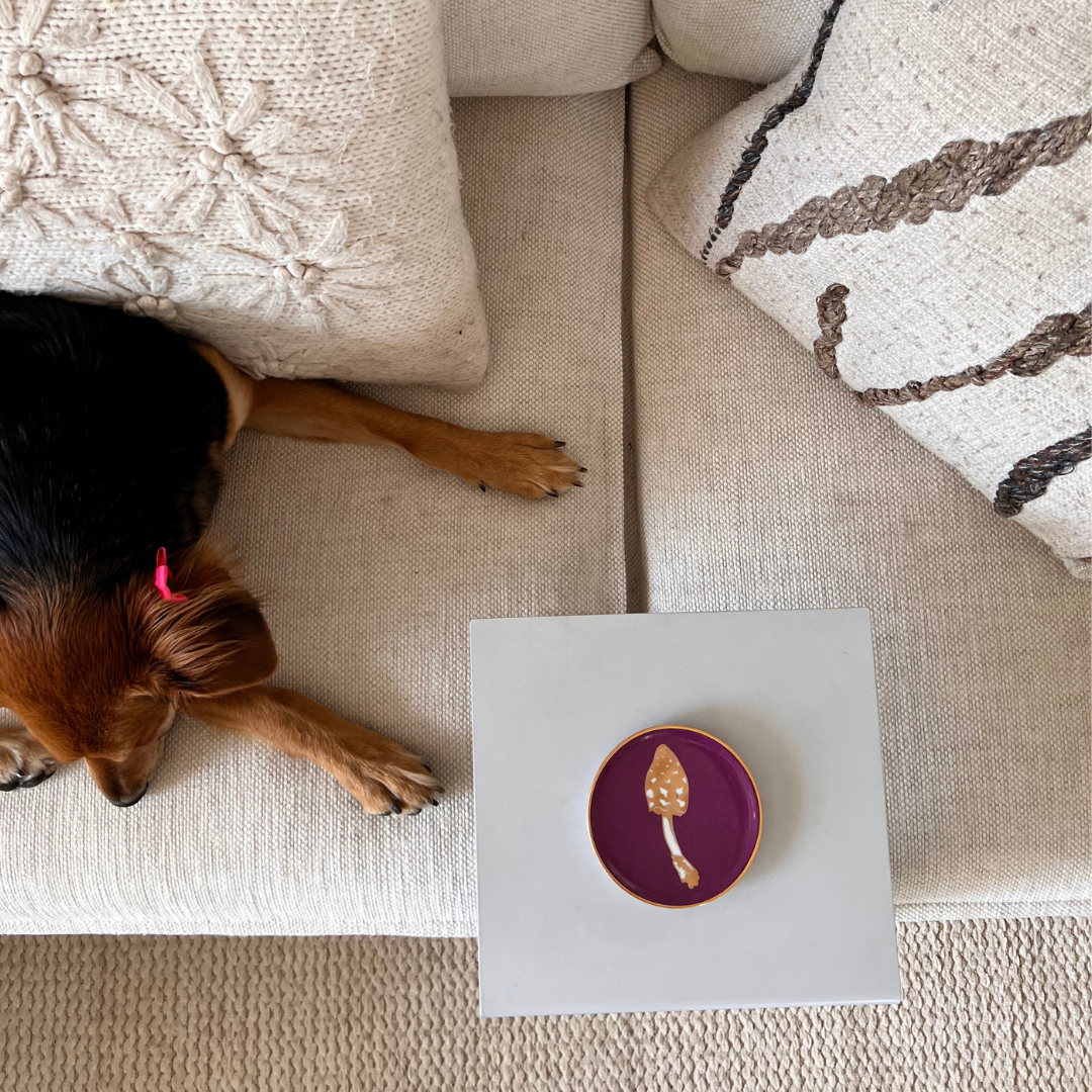 Prato Porcelana Purpura Cogumelo Dourado - Fancy