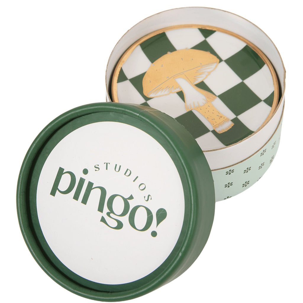 Prato Porcelana Xadrez Verde Cogumelo Dourado - Fancy