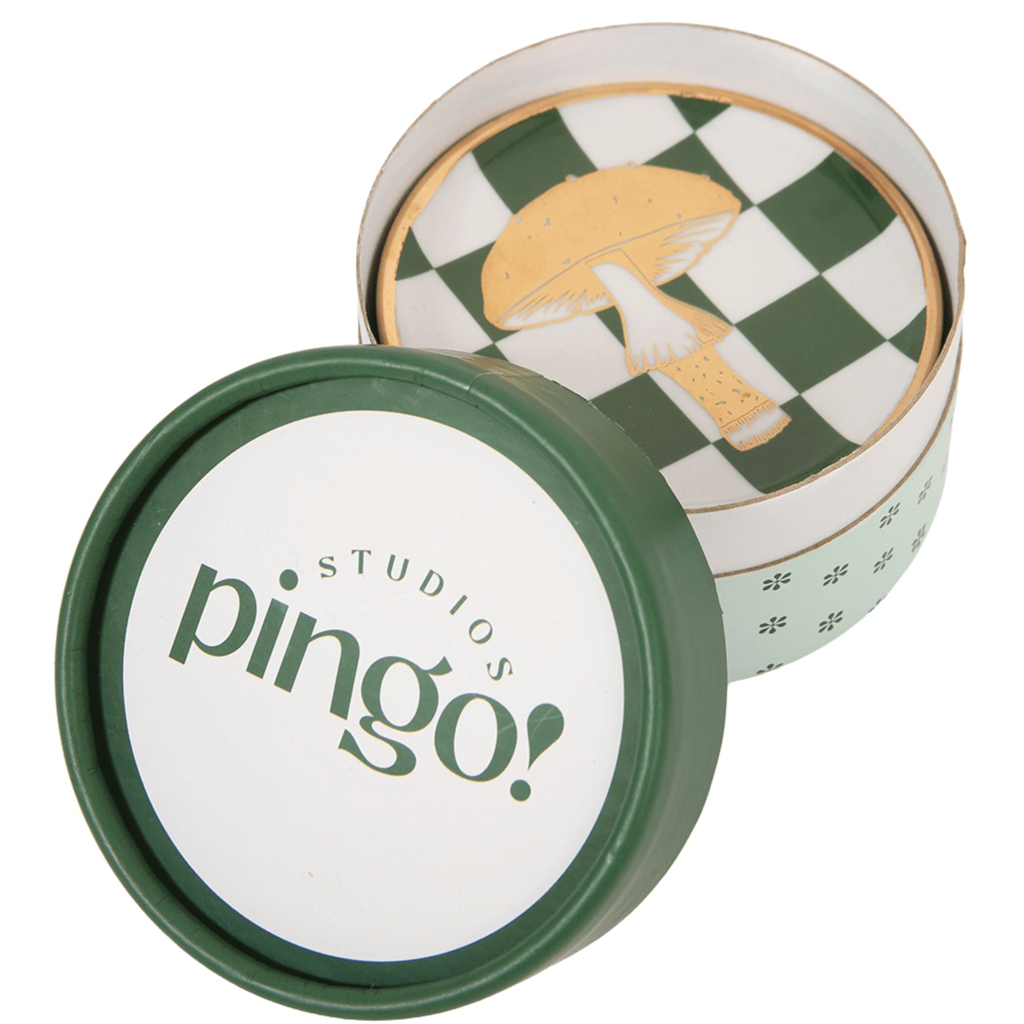 Prato Porcelana Xadrez Verde Cogumelo Dourado - Fancy