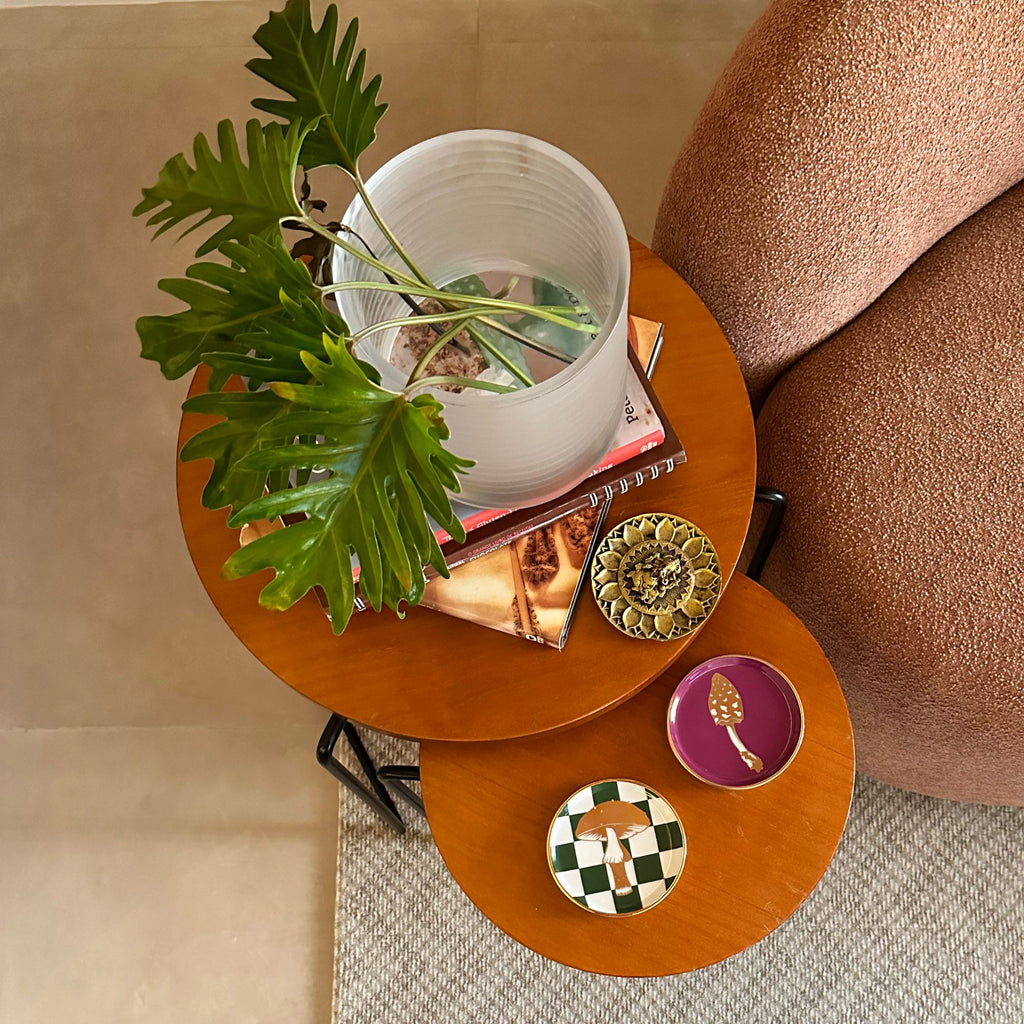 Dupla Porcelanas Verde Quadriculado e Roxo